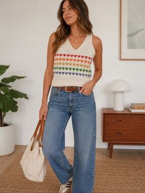 Moon & Madison Cream Open-Knit Sleeveless Top Size Medium